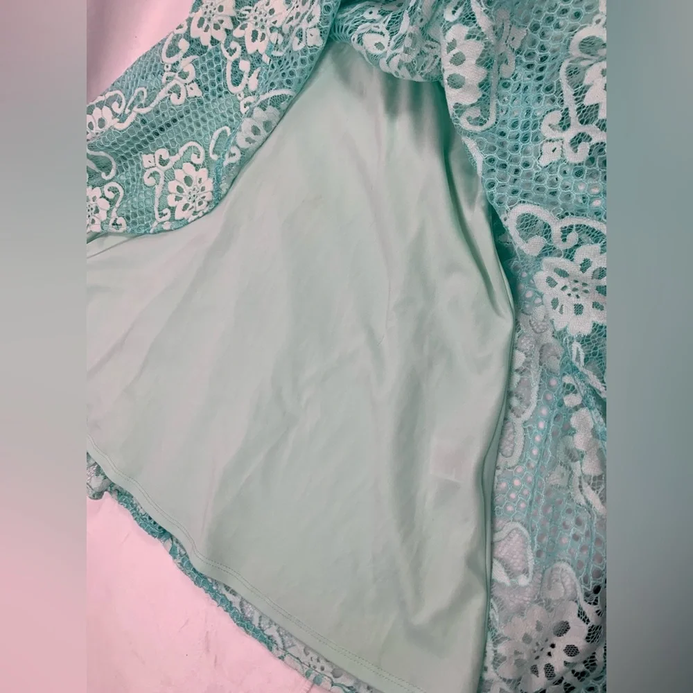 Lace Lined Turquoise White Sleeveless‎ Party Dress Melonie T Women’s Size 8